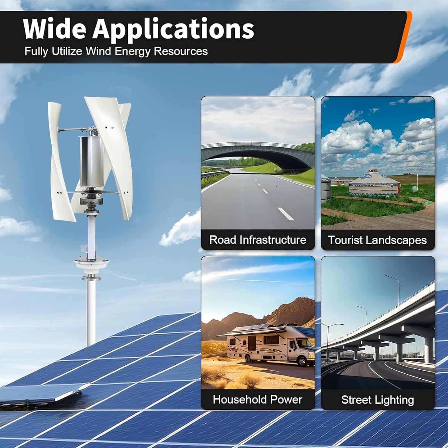 10000W Vertical Axis Wind Turbine, 3 Blades Low Noise 12V/24V 48V 220V Generator Windmill Generate Turbin Complete Set for Family with Controller