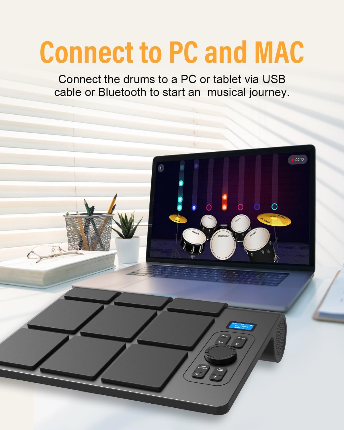 9 Pads Electronic Drum Pad, Electronic Tabletop Drum Set, Portable Digital Drum Kit with Velocity Sensitivity, LED Drum Pad Lights, MIDI Mac & PC Support, Ideal Gift for Beginners