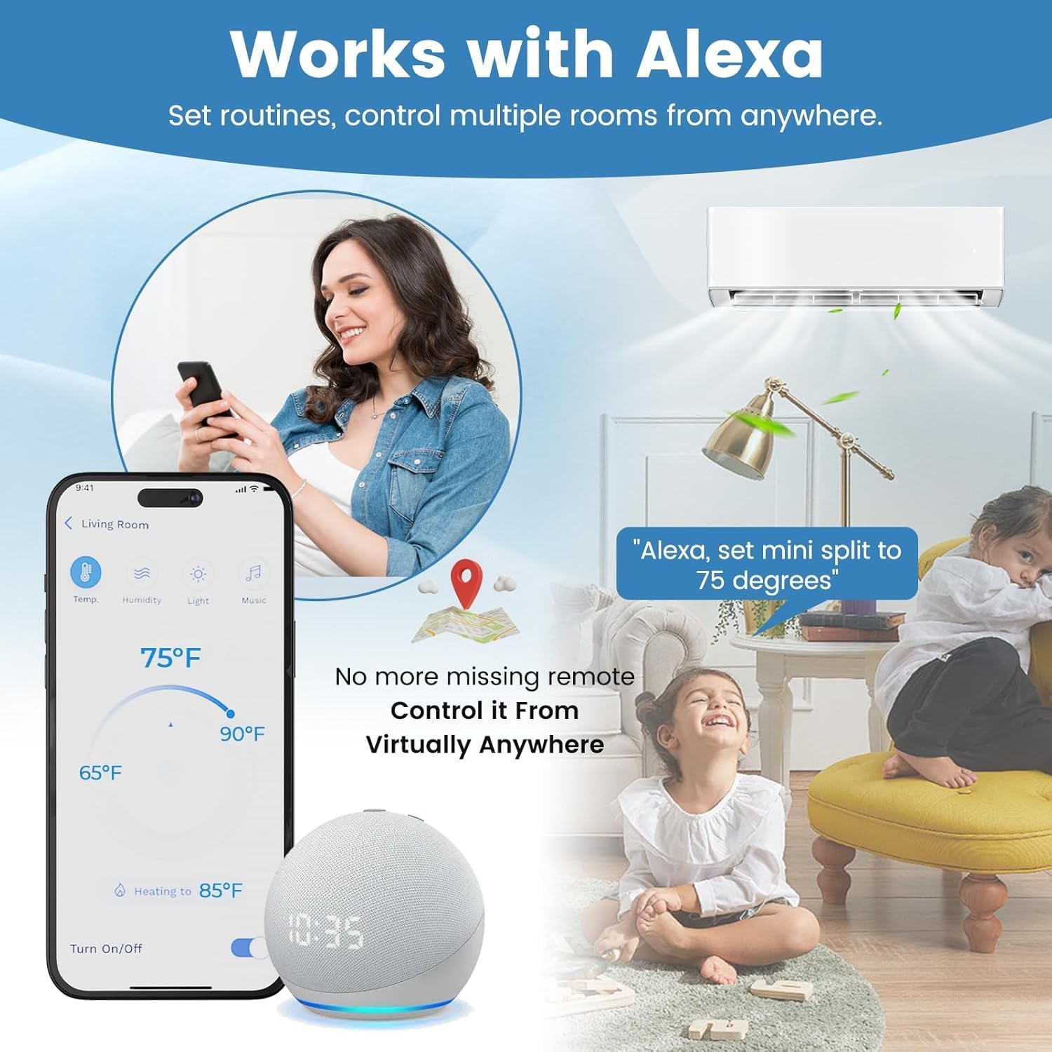 SIMOE 36K BTU ODU Tri 3 Zone Mini Split Air Conditioner, 12,000 + 12,000 + 18,000BTU, 23 SEER2 208-230V Cools Up to 2100 Sq.Ft, Wifi Enabled Mini Split AC with 3.5 Ton Heat Pump Pre-Charged