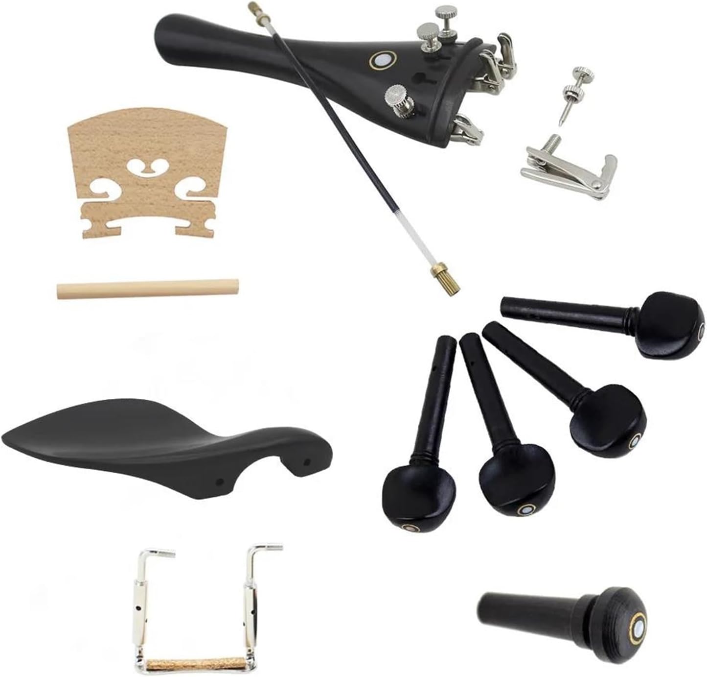 BABYCE violin accessories for beginners 15 Pcs Violin Accessories Per Set 4/4 Ebony Accessory Cable, Chin Rest, Peg And Other Violin Musical Instrument Accessories