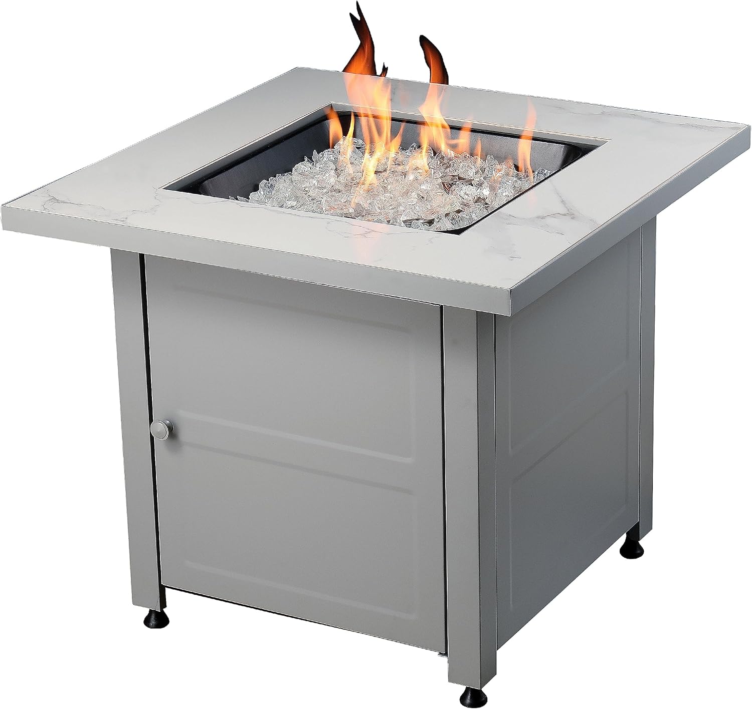 Endless Summer 30 Inch Square Outdoor Gas Fire Pit Table with Marble Mantel, Slate Finish, White Fire Glass, and Protective Cover
