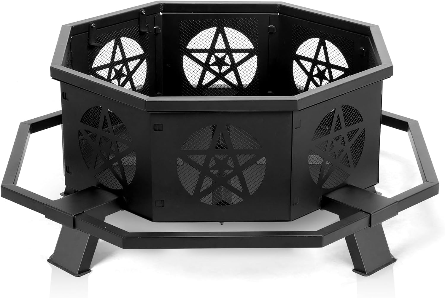 43'' Outdoor Fire Pit with Circular Foot Pedal 4 Baffles for Ventilation Holes Portable Smokeless Fireplaces Poker and Round Wood Burning Fire Pits for Outside BBQ Patio Yard Garden Metal Black