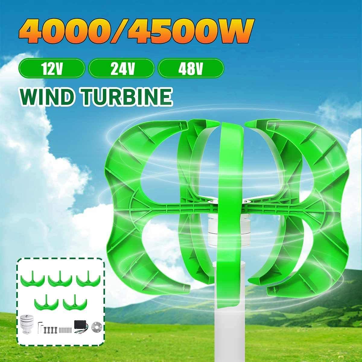 Wind Power Turbines Generator 12 24 48V 5 Blades Generator Lantern Wind Turbines Vertical Axis for Streetlight+Controller,4000w,48v