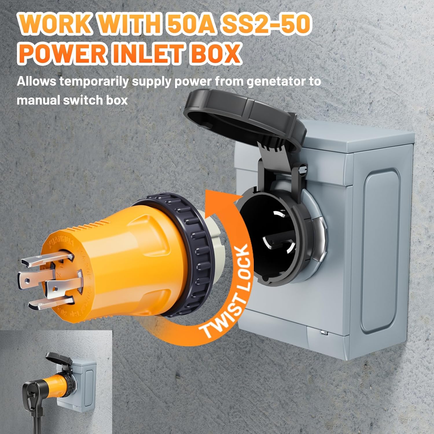 MECMO NEMA L14-30P to Four 5-20R/ 5-15R & L14-30R Generator Adapter Extension Cord and NEMA L14-30P to SS2-50R RV Marine Shore Power Generator Adapter ETL Listed 4 Prong Twist Lock Generator 30A Cord