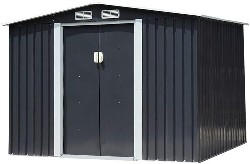 Outdoor Backyard Garden Metal Storage Shed, 6 * 8Ft, for Practical Tool Storage and Bike Storage,Sliding Door*2+Ventilation Window*4