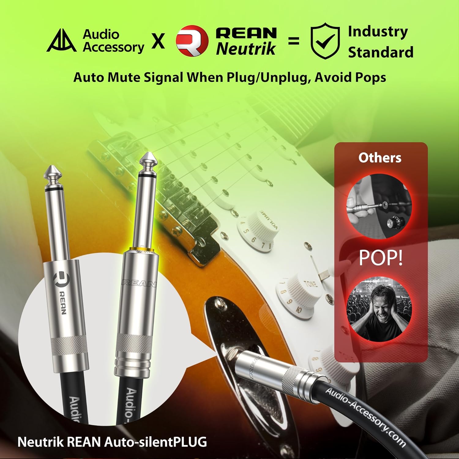 Silent Guitar Cable 10 ft 1 Pack with Guitar Cable 100 ft 1 Pack