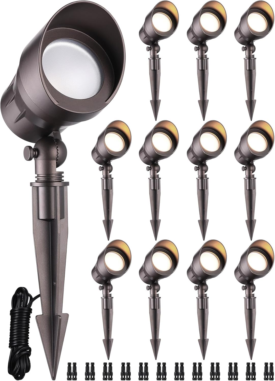LEONLITE12-Pack Low Voltage LED Landscape Spotlight, 5W 12V Pathway Lights Outdoor, CRI90, Aluminum Spot Lights for Garden, ETL Listed, IP65 Waterproof, 3000K Warm White, Oil Rubbed Bronze