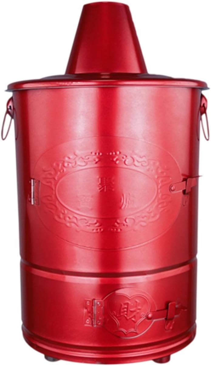 Stainless Steel Firepit Incinerator Paper Burner with Lid Burn Barrel for Outside Burning Trash Leaves Bonfire fire Pit with Handle for Home and Garden.(Medium-Red)