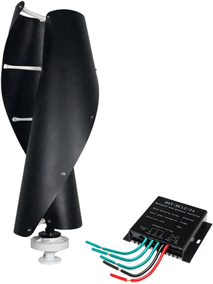 16000W 12V 24V 48V 220V Vertical Wind Mill Turbine, 2 Blades with MPPT Charge Controller Suitable for Home Grid Use(Black)