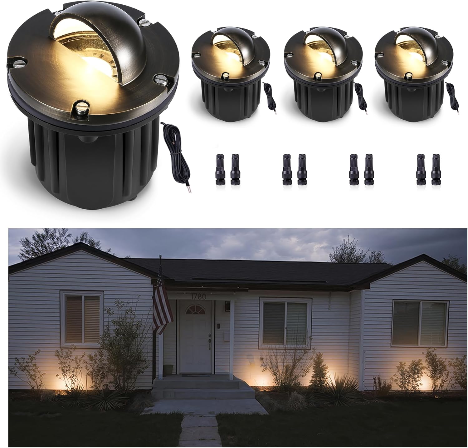 Gardenreet Landscape Well Light - Brass LED Ip65 Low Voltage In-Ground Lighting, Outdoor 12V Waterproof Wired Fixture, Antique Bronze for Wall Walkway Lawn Without MR16 Bulb