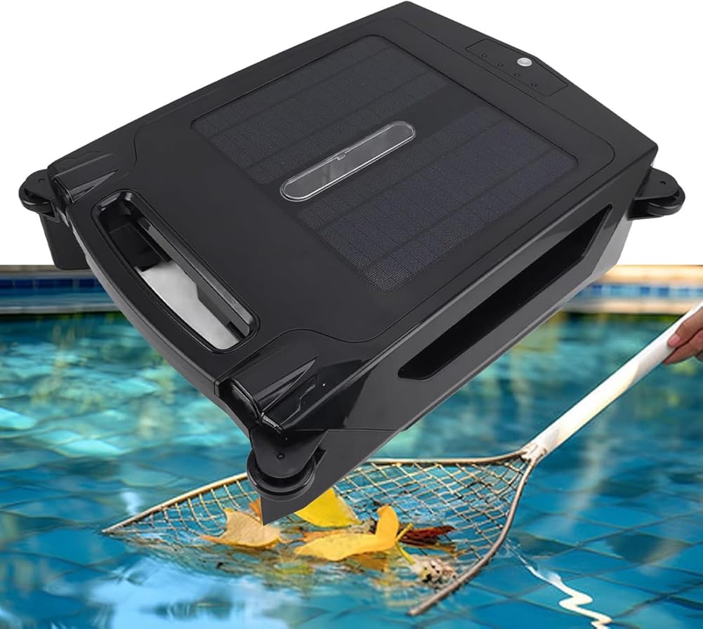 Solar Powered Robotic Pool Skimmer,Pool Vacuum Cleaner W/Automatic Obstacle Avoidance & Dual Charging,860 Sq/ft 400um for All Swimming Pools