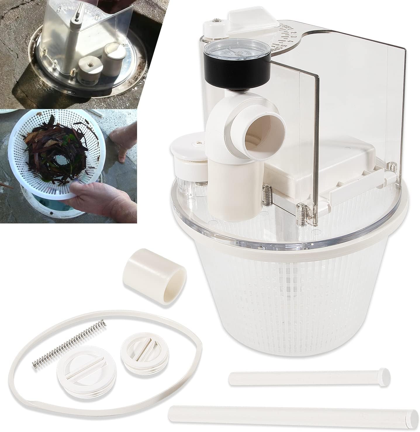 Replace for R211100 Vac-Mate Pool Cleaner Dispenser Box/Multi-Function Vacuum Skimmer Attachment Replacement, Includes Strainer Basket, Pressure Gauge