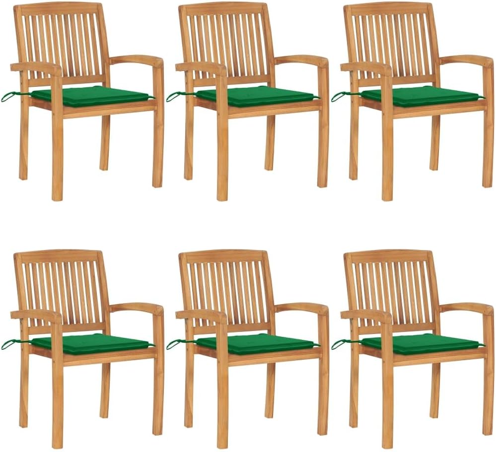 Patio Chair Stacking Patio Chairs with Cushions 6 pcs Solid Teak Wood