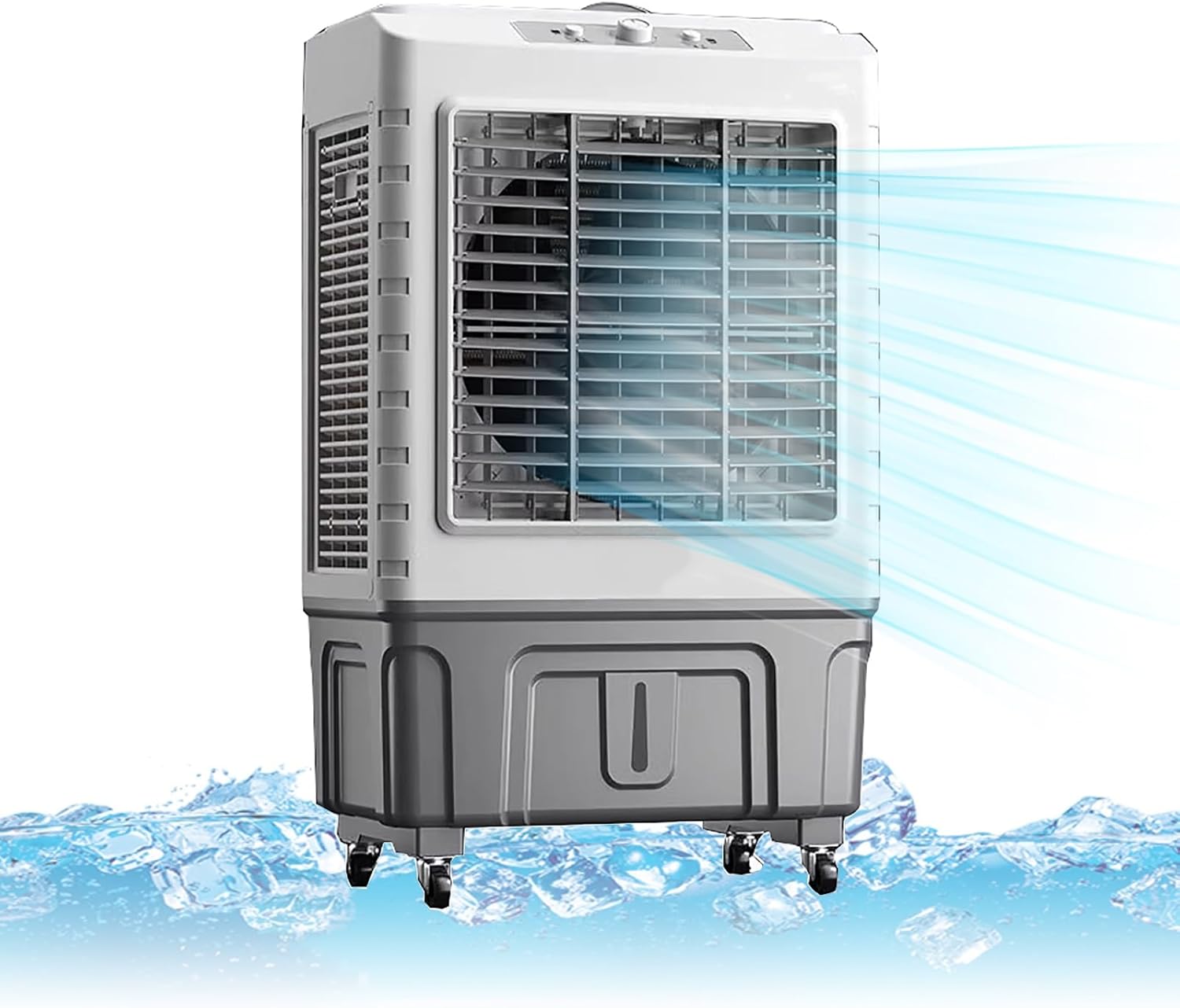 Water Cooler Fan Portable Evaporative Air Cooler, 3 Speeds Air Conditioner, 4 Ice Packs & 50L Water Tank, for Room, Factory & Office