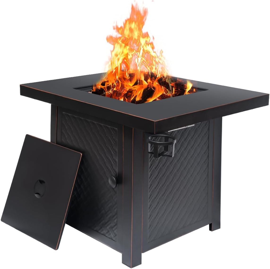 32'' Propane Fire Pit,50000 BTU Gas Firepit Table with 2 Drink Holders, Lid & Lava Rock,Outdoor Fire Pit Table for Dining or Party,Propane Firepits for Outside,Patio,Yard