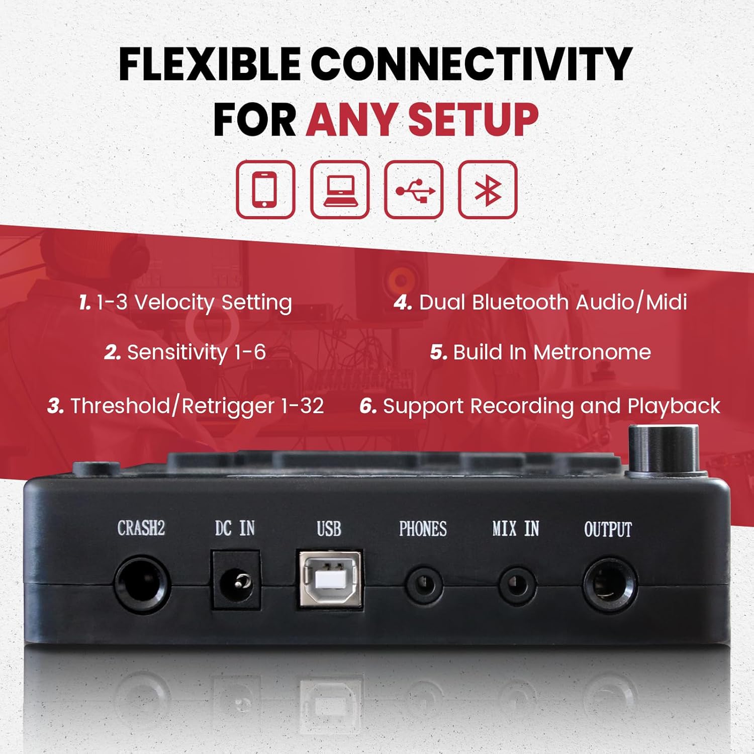 Electronic Drum Set Electric Drum Kit with 4 Quiet Mesh Pads, 360 Sounds, 2 Pedals, Headphones, Sticks, Dual Bluetooth function, Suit for Beginner