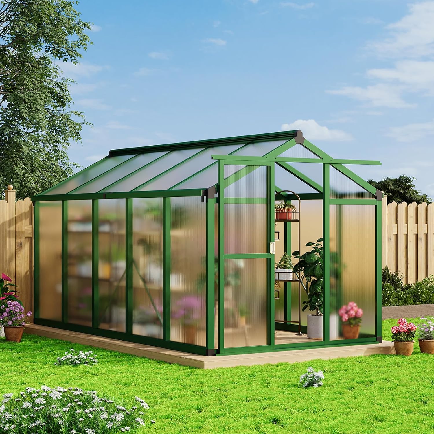 6x10 FT Greenhouse for Outdoors, Aluminum Greenhouse with Quick Setup Structure and Roof Vent, Polycarbonate Greenhouses Heavy Duty, Large Walk-in Greenhouse for Winter Garden, Backyard, Patio, Lawn