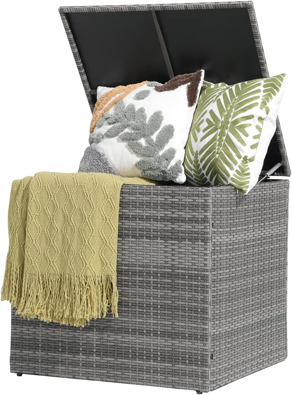 Patiorama 88 Gallon Wicker Deck Box, Indoor/Outdoor Storage Box for Patio Cushions and Gardening Tools - Resin Rattan Patio Cushion Storage Bin, Grey