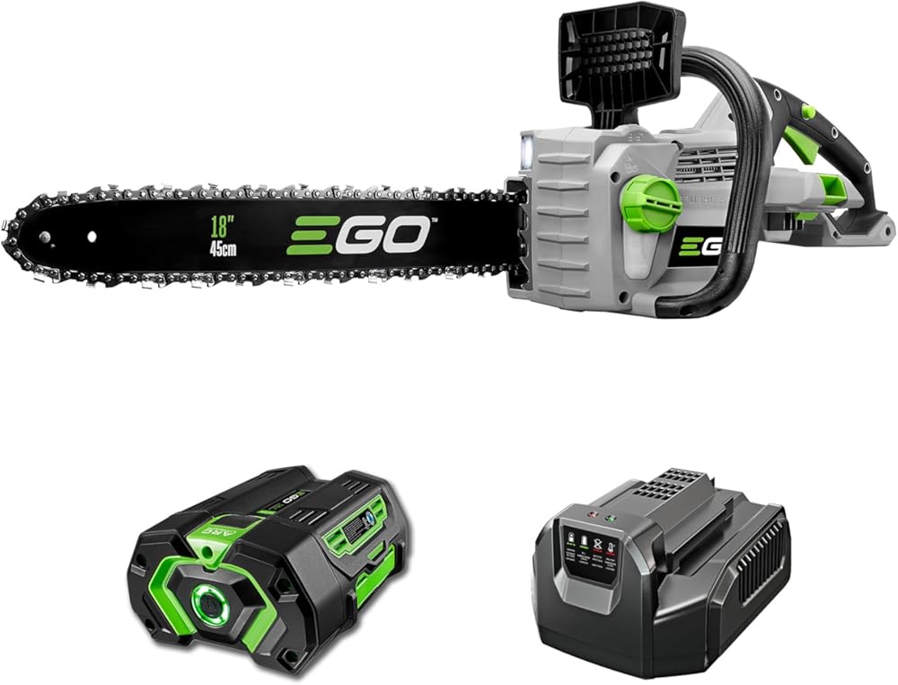 EGO POWER+ Chain Saw, 18” Battery Powered Chainsaw, Electric Cordless, Includes 56V 5.0Ah Battery and Charger – CS1804