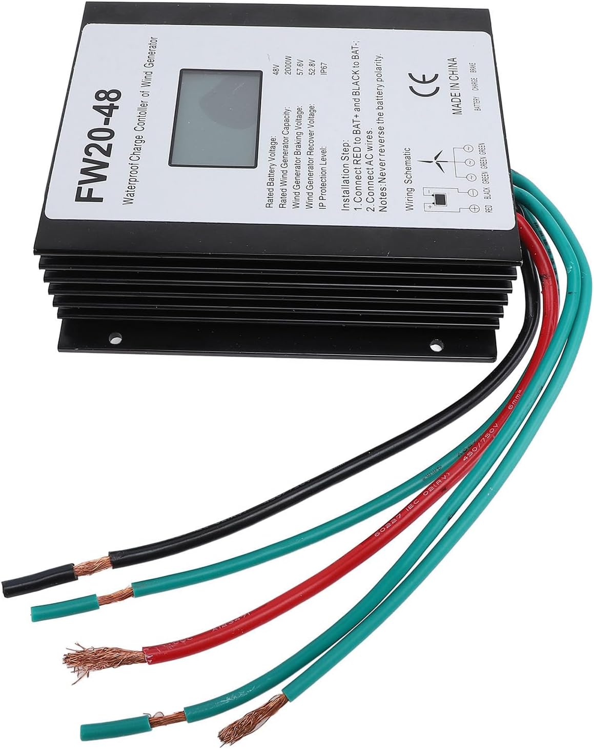 2000W Wind Turbine Controller 48V IP67 Water with LED Display - MPPT Efficiency, Automatic Battery Protection, Ideal for Home Energy Systems