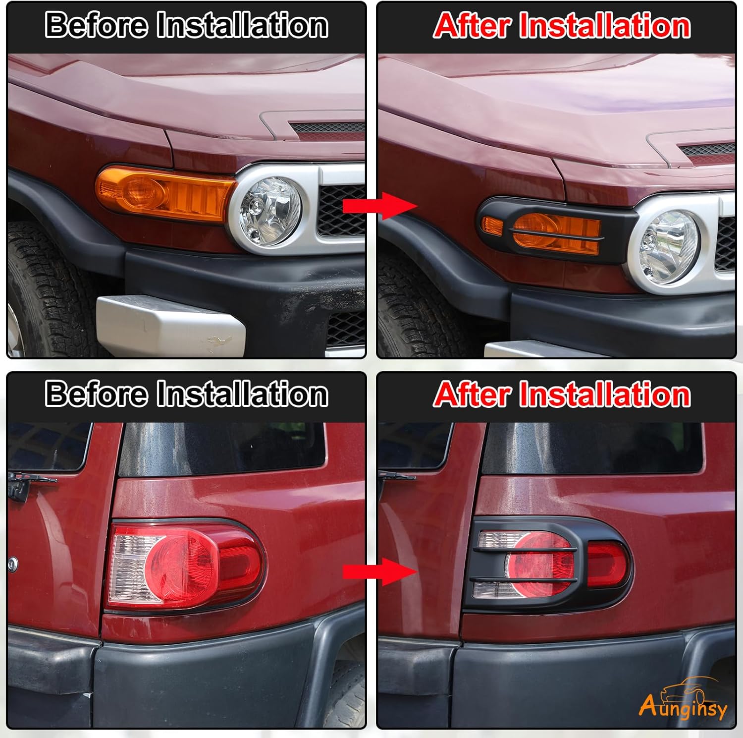 Aunginsy Front Lights & Tail Lights Guard Cover Fit Toyot@a FJ Cruiser 2007-2024 Car Front Fog Light Lamp Cover Tail Light Lamp Cover Decorative Guard Frame Bezels Protection ABS Exterior Accessories
