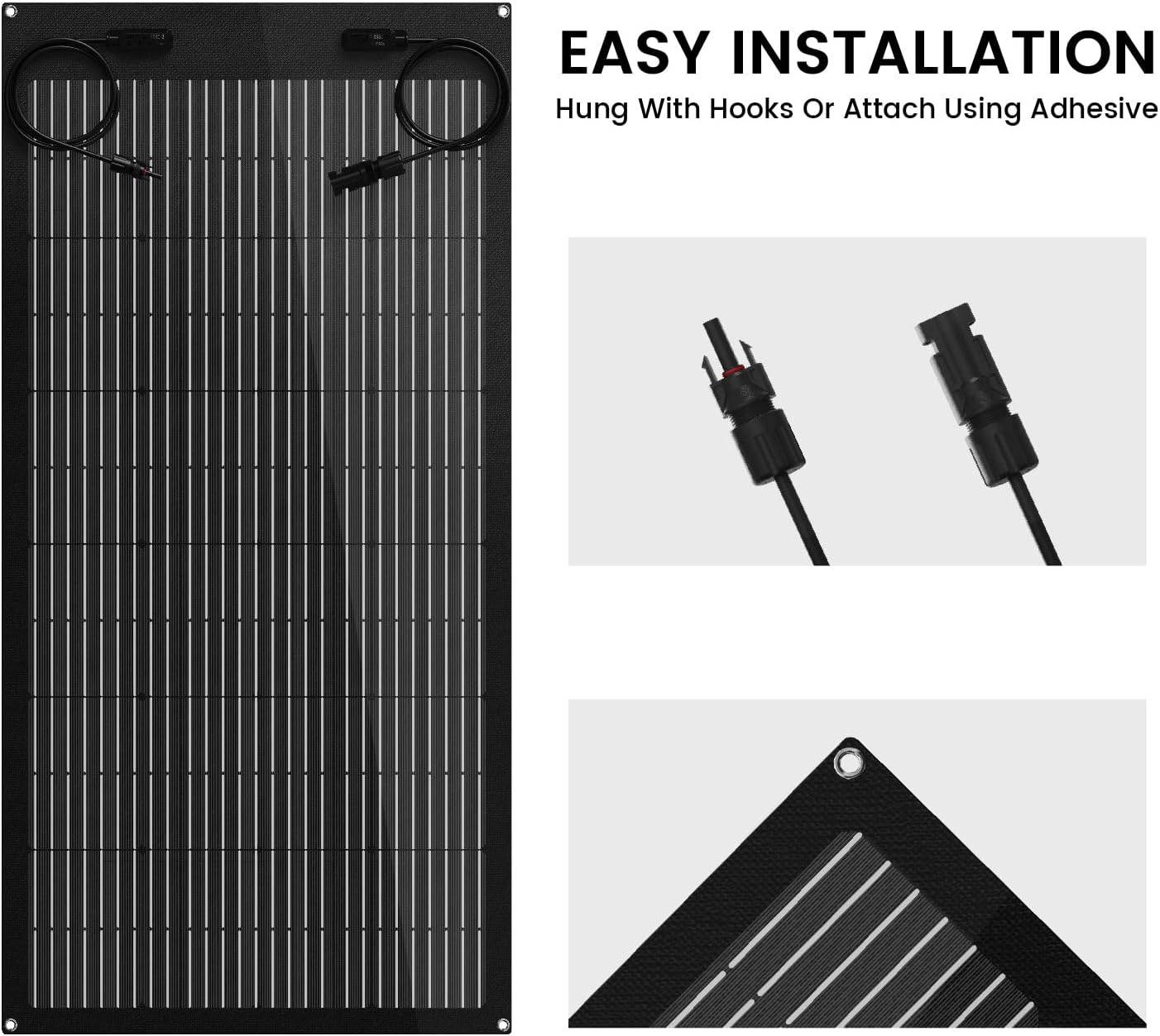 100 Watt Flexible Solar Panel 12V Monocrystalline 100W 12 Volt Semi-Flex ETFE Solar Panel Charger Off-Grid for Marine RV Trailer Boat Cabin Van Car Uneven Surfaces