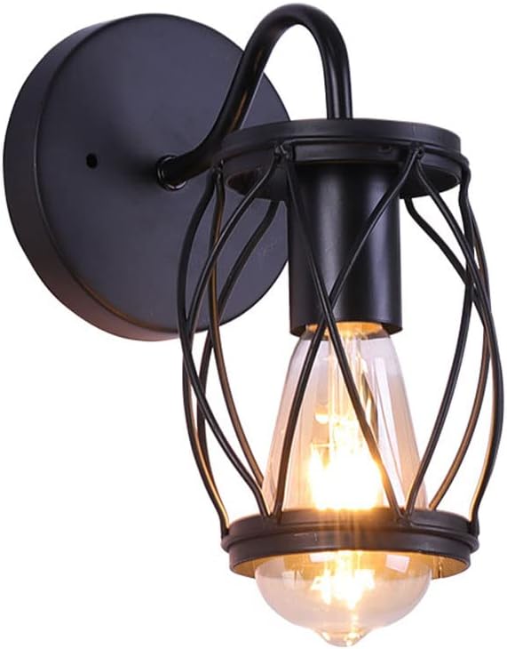 E27 Vintage Wall Sconce Industrial Lighting Fixture, Wrought Iron Bedside Interior Balcony Wall Lantern, Aisle European Decor Wall Light, for Headboard Porch Mirror