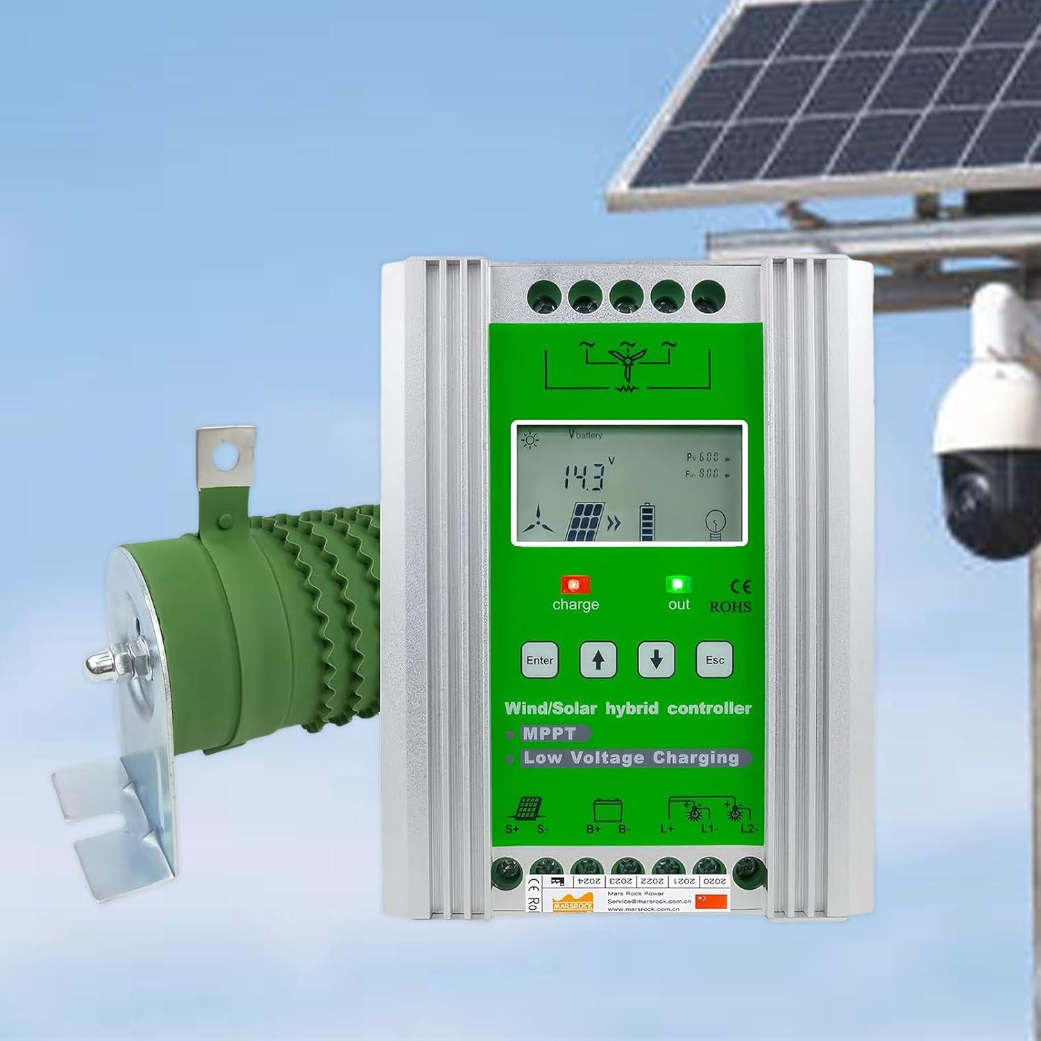 1000w Wind Solar Hybrid Charge Controller 12v/24v/48v Mppt Boost Charge Regulator with LCD Display and Dump Load Accuracy,48V-400W