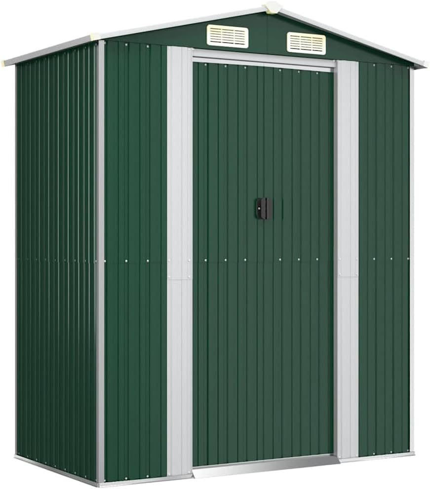 vidaXL Galvanized Steel Garden Shed - Durable Outdoor Storage for Garden Tools and Equipment - Easy Access Gate in Green 75.6