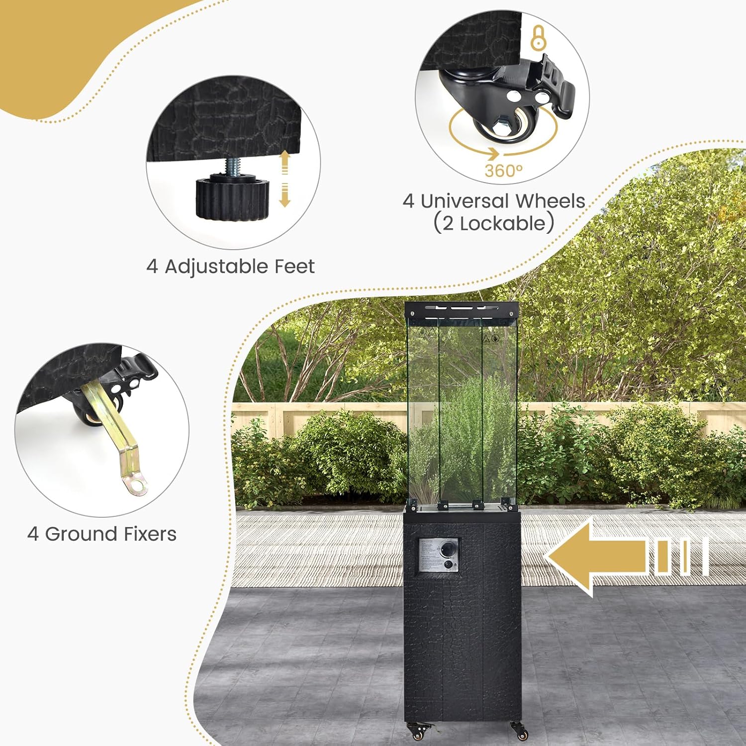 Giantex 41,000 BTU Outdoor Heater, Propane Patio Heater, Outside Space Heater with Protective Cover, Wheels & Adjustable Feet, CSA Certification, Portable Gas Heater for Garden, Yard (Black)