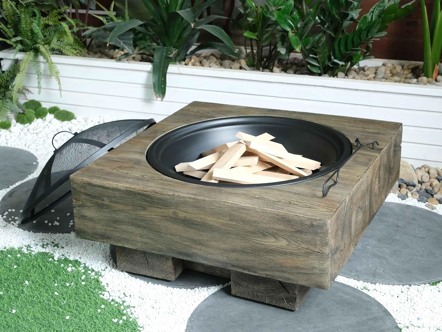 Antique Dark Grey Wood-Fueled Outdoor Fire Pit with Wood Grain Design – 1 Door for Cozy Backyard Gatherings & Patio Ambiance (1 Doors)
