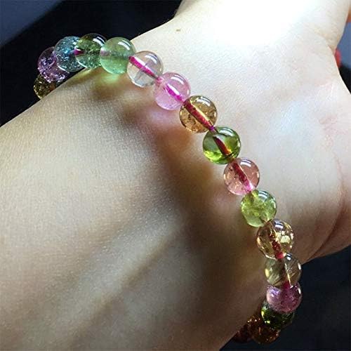 1 strands natural colorful pink blue purple red clear afghan mix tourmaline multi-color stretch bracelet round beads 7mm 04449