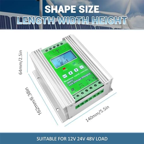 8000W Wind Solar Hybrid Controller, 12V/24V/48V MPPT Charge Boost, LCD Display, Multifunctional Wind & Solar Power Management for 6000W Turbine & 8000W Solar Systems