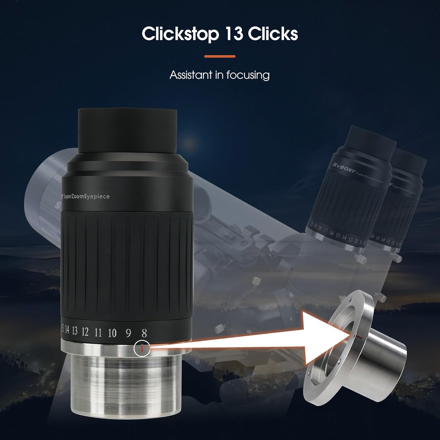 Zoom Eyepiece Set, SV245 Zoom 8 to 16mm Telescope Eyepiece with SV230 8-20mm Zoom Eyepiece, Parfocal Design, 1.25'' 2'' Dual Interface, Telescope Accessories for Planetary Observing Visual