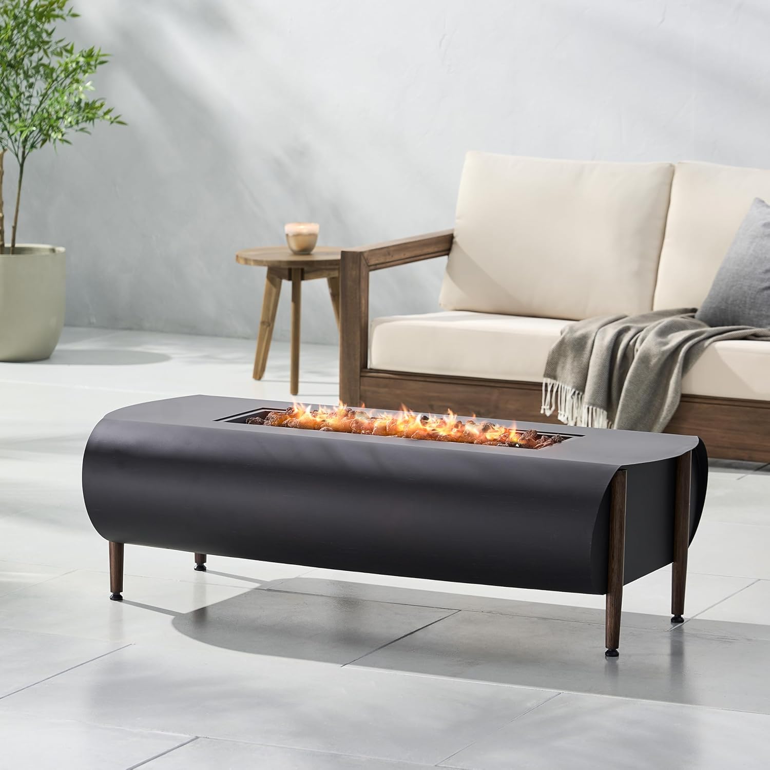 Vernon Rectangle Fire Pit – 50,000 Btu Dark Gray Outdoor Gas Fire Pit, Durable Steel Construction, Modern Design for Patio, Backyard, Deck (1 Doors)