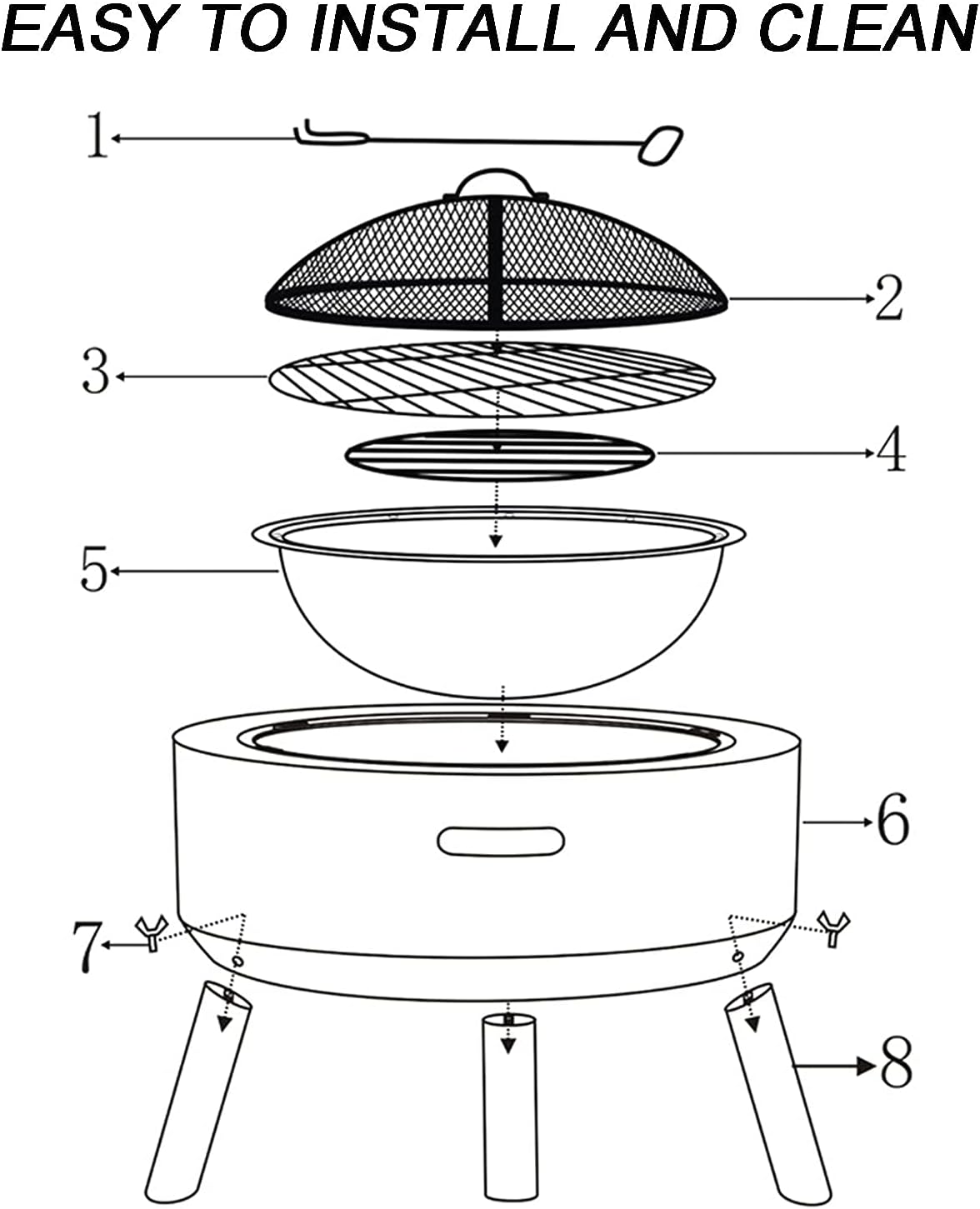 Outdoor Fire Pit Outdoor fire Pit, 23-inch Bonfire Wood Burning Terrace fire Pit, Heating Cooking Grill