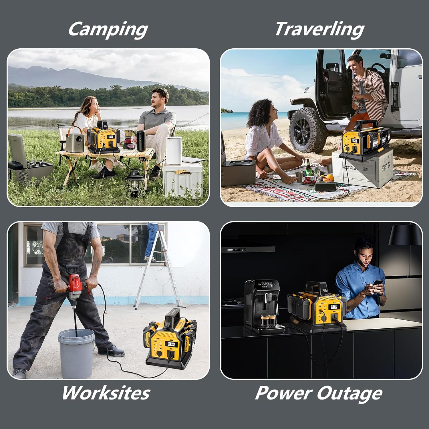 1200W Power Inverter & 6A Rapid Charger for DeWalt 20V Battery – 6-Port DC to AC 120V Converter, 3 USB-A + 3 USB-C, 300lm LED Light for Camping, Travel, Emergencies(Battery not Included)