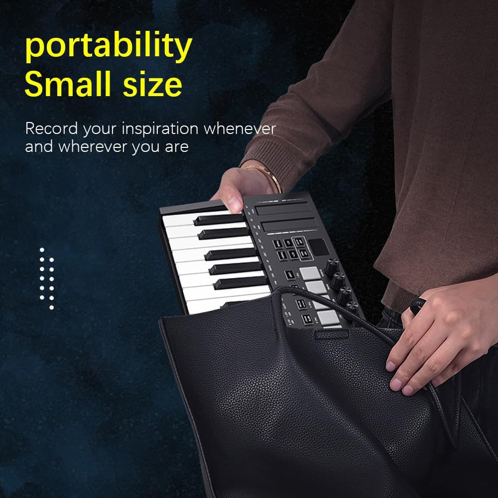 25 Key MIDI Keyboard Midi Controller Beat Maker Professional Electronic Audio Intelligent Portable Arranging Strike Pad Keyboard Piano Lightweight USB 5V/1A Type-C