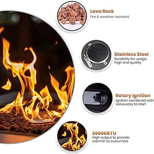 LEGACY HEATING 28 Inch Outdoor Gas Square 50000 BTU Fire Pit Table with Lid, Bionic Wood Grain Propane fire pits Tables for Outside Backyard Garden Camping Party