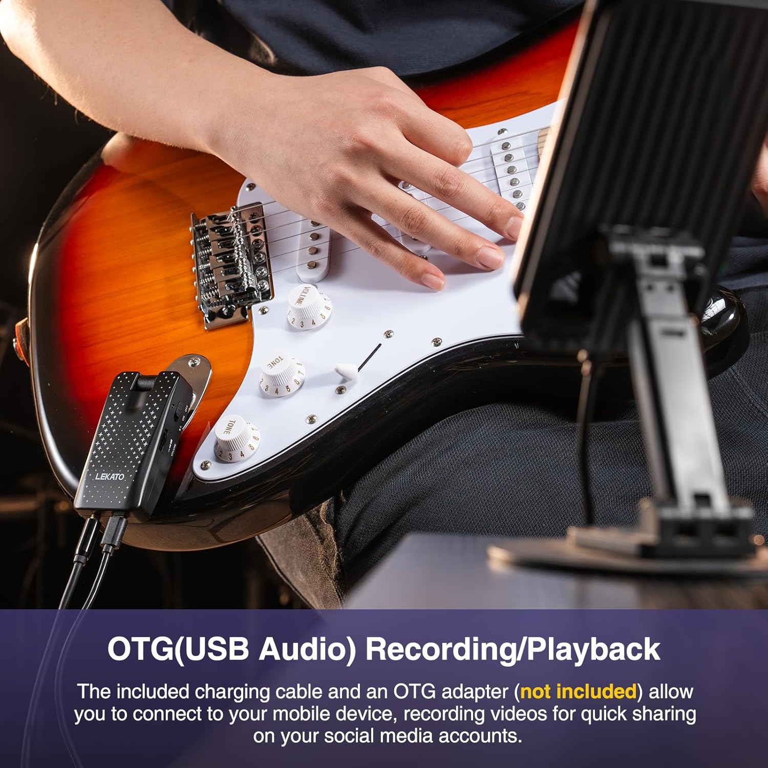 Guitar Headphone Amp, LEKATO Headphones Amplifier for Electric Guitar and Bass, Features 28 Drum Grooves, 14 Effects, 14 Amp Models, Built-in Bluetooth Streaming, OTG Recording, USB Rechargeable