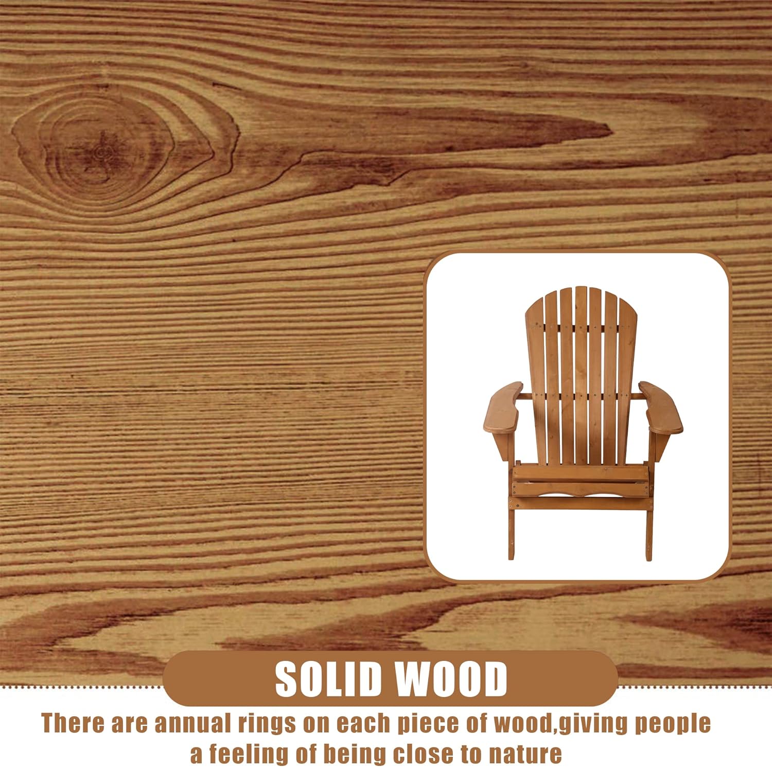 Adirondack Chair Lawn and Folding Chair Weather Resistant Patio Chair Outdoor Chairs Patio Seating Fire Pit Chairs Wood Chairs for Adults Yard Garden (Natural)