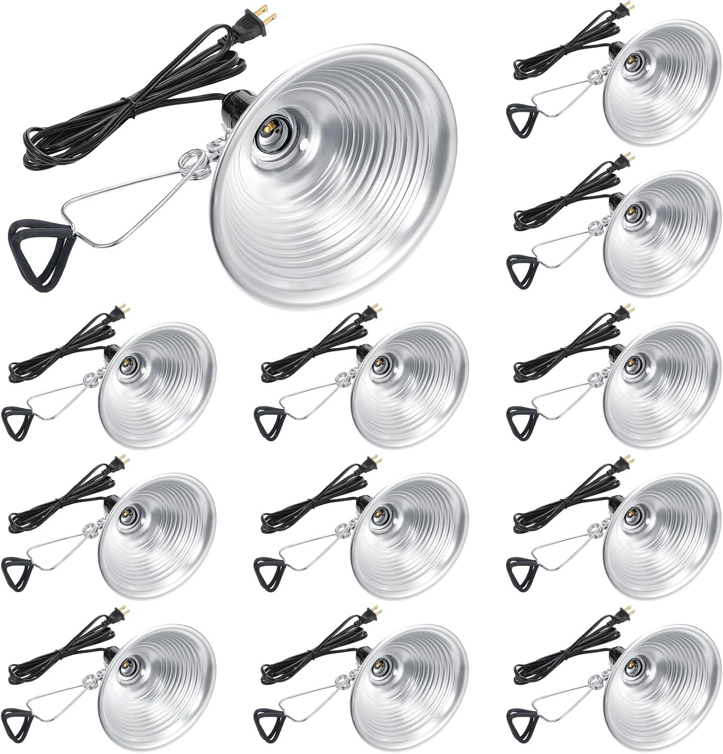 Macarrie 12 Pack Clamp Lamp Light with Aluminum Reflector, 6ft SPT-2 18awg Cord and Adjustable Stand Fixture E26 Socket, up to 150 Watt, No Bulb(8.5 Inch)