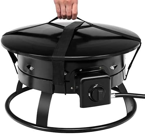ReunionG 58,000 BTU Portable Propane Outdoor Fire Pit, w/Cover & Carry Kit, CSA Certification, Lava Rocks & 10 FT Hose, Durable Gas Fire Bowl for Outdoor Heating, Camping and Party, Black