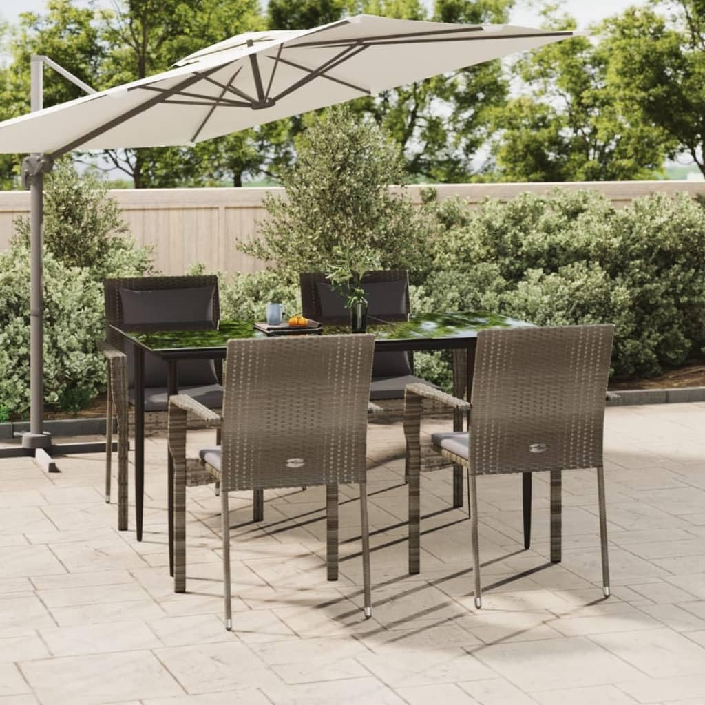 Furniture Sets 5 Piece Patio Dining Set with Cushions Black and Gray Poly Rattan,Modern Patio Dining Set: Durable, WeatherResistant for Outdoor Gatherings Garden Conversation Sets