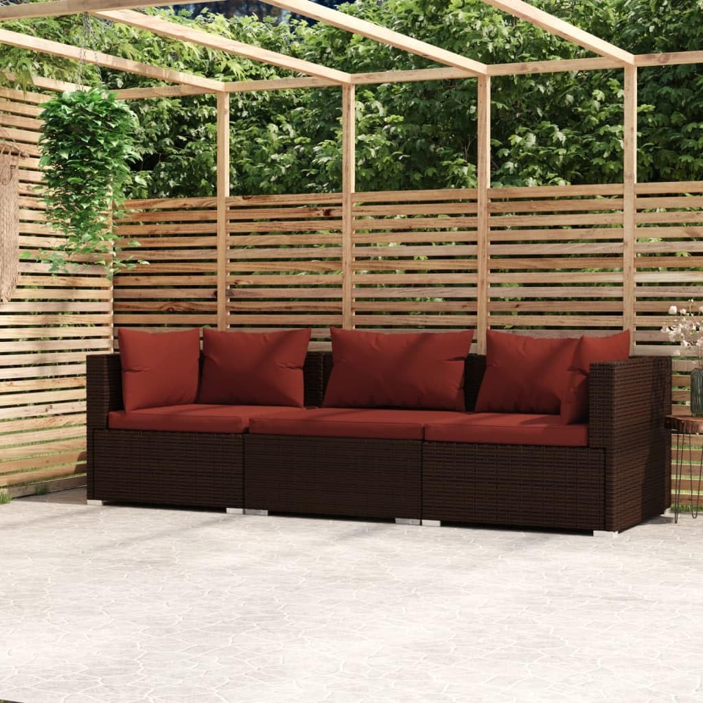 Furniture Sets Wicker Patio Furniture 3 Piece with Cushions Brown Poly Rattan,Elegant Patio 3Seater Sofa with Modular Design and WaterResistant Rattan for Outdoor Living Garden Conversation Sets