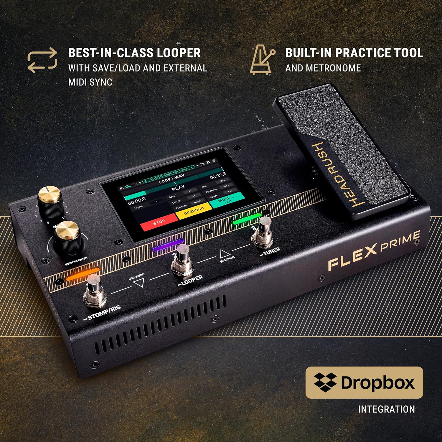 HeadRush Flex Prime - Guitar and Bass Multi Effects Pedal and Amp Modeling Processor with Touchscreen, Looper, Wi-Fi, Bluetooth, IR Loader, USB, Lessons