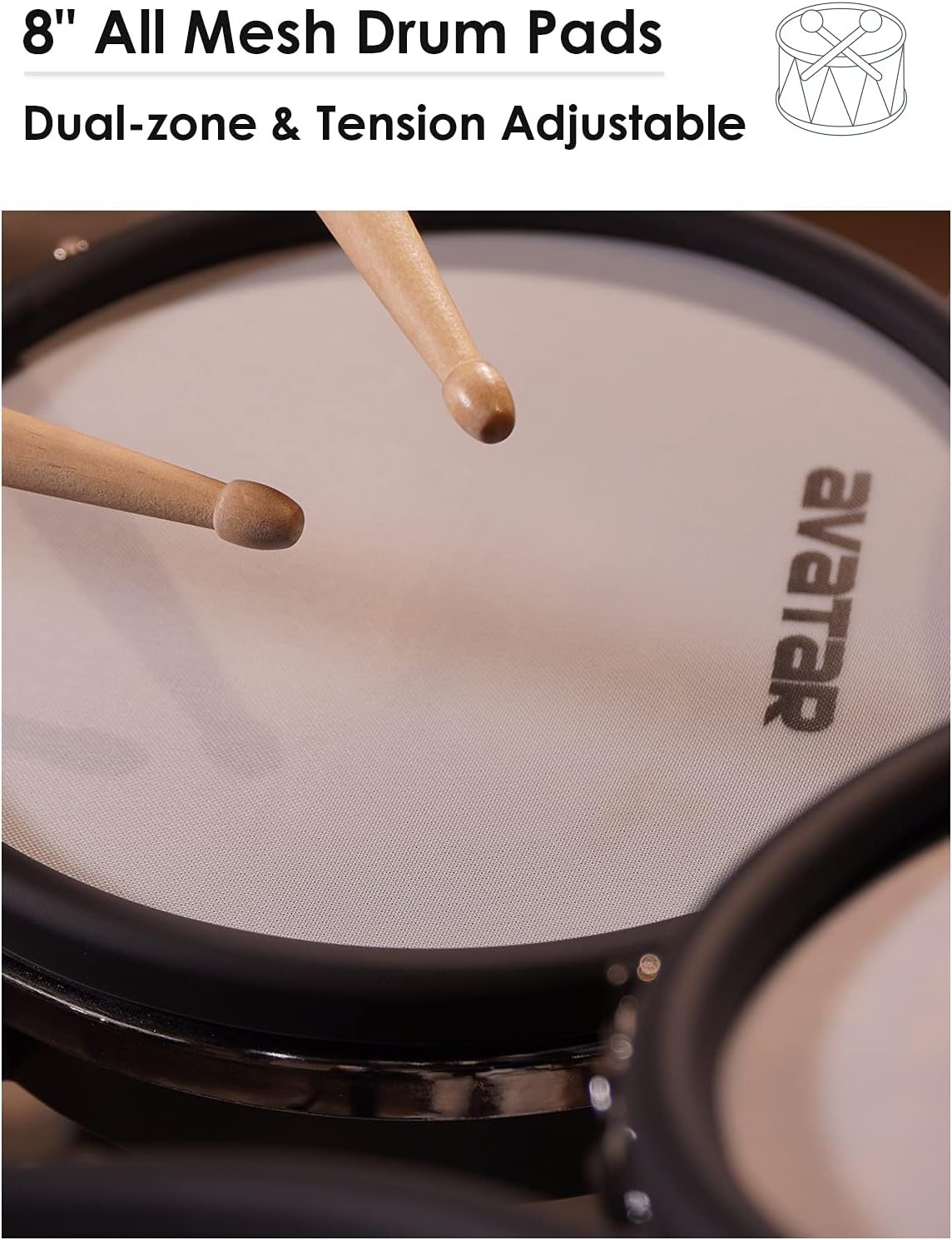 Electronic Drum Pad for Electric Drum Set, Expansion Bundle With Clamp, L Rod, 6.5ft Cable, 8 Inch Dual-zone Snare/Tom Mesh Head Drum Pad