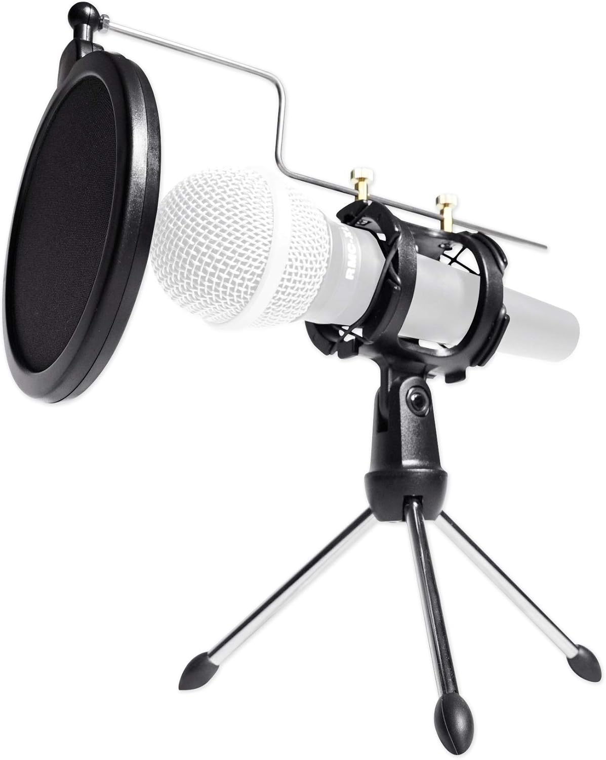 Rockville 3-Person Podcast Recording Package LINE8 USB 8-Channel Mixer and USB Audio Interface with (3) PRO-M50 Headphones, (3) RMIC-SR Mics, Stands, RHPA4 Amp, Cables (12 Items)