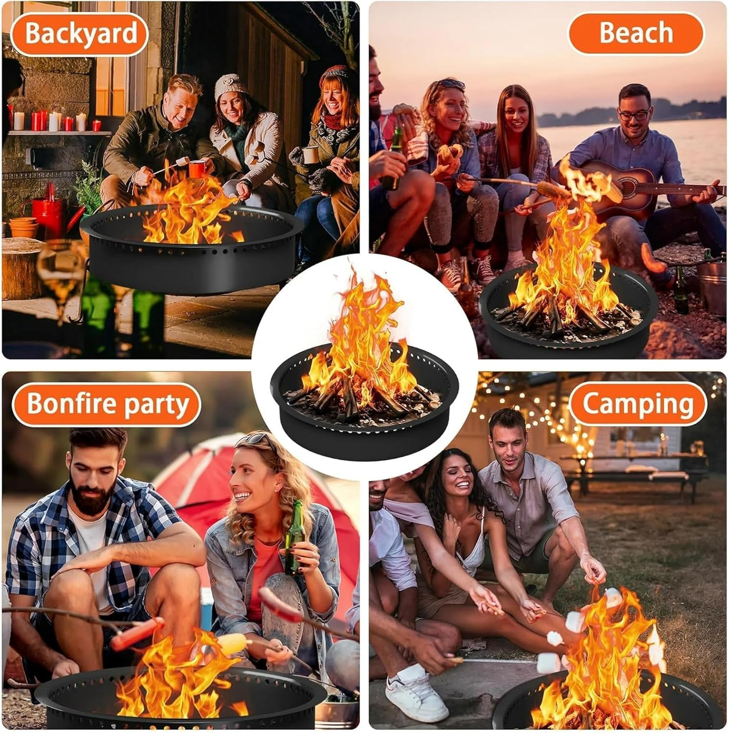 48 Inch Smokeless Fire Pit, Made of Carbon Steel, Outdoor Round Garden Fire Pit with Ventilation Holes, DIY Campfire Ring, Suitable for Burning Firewood