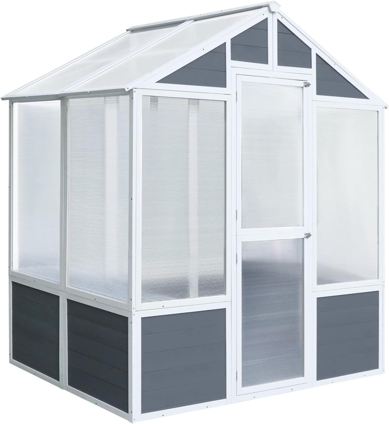 LYNSLIM Wooden Greenhouse, 6' x 4' x 7' Walk-in Greenhouse, Polycarbonate Green House with 2 Shelves, Wood Green House for Outdoor Indoor (Large)